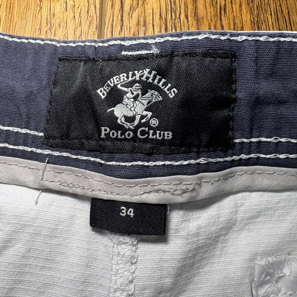 Beverly Hills Polo Club White Cargo Shorts Mens 34 Stretch Cotton Utility Baggy - Picture 7 of 11